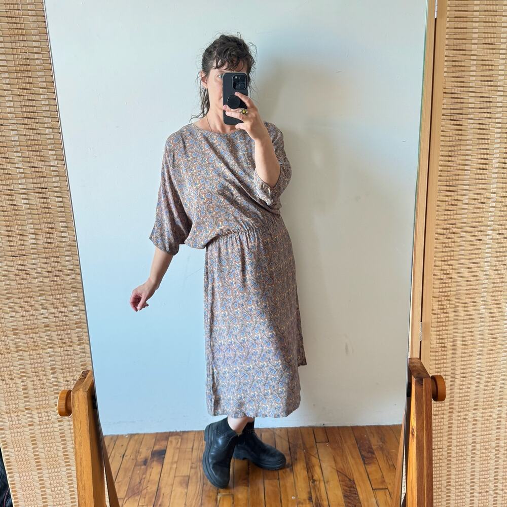 MATTA Boho Dolman Sleeve Silk Midi Dress